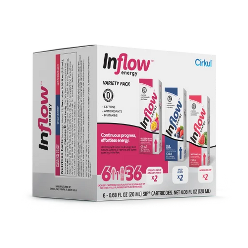 Natural Fruit Flavored Inflow Energy 6-Pack Variety Pack VCUW - Electrolyte Hydration Enhanced Taste Cartridges Detail