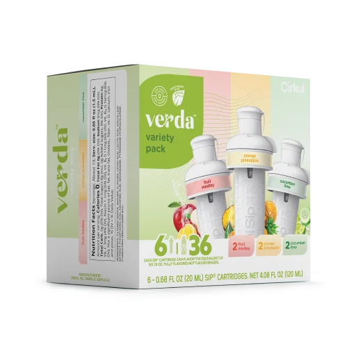Natural Fruit Flavored Verda 6-Pack Variety Pack CT2I - Electrolyte Hydration Enhanced Taste Cartridges Detail